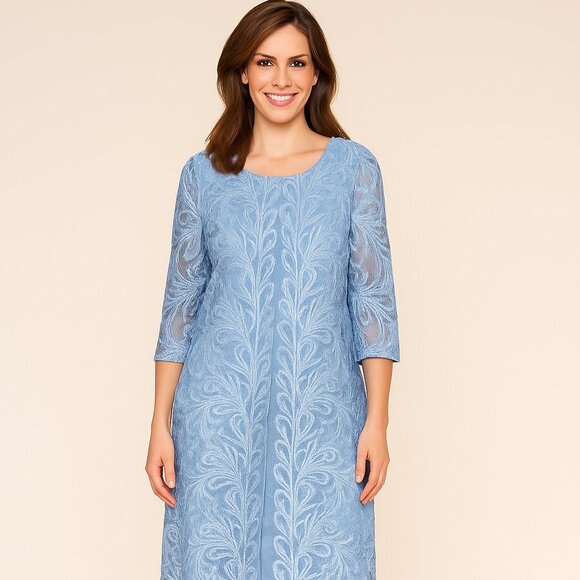 Alex Evenings Lace Overlay Sheath Dress Blue Embroidered Knee Length Size 16 NWT - Picture 1 of 10